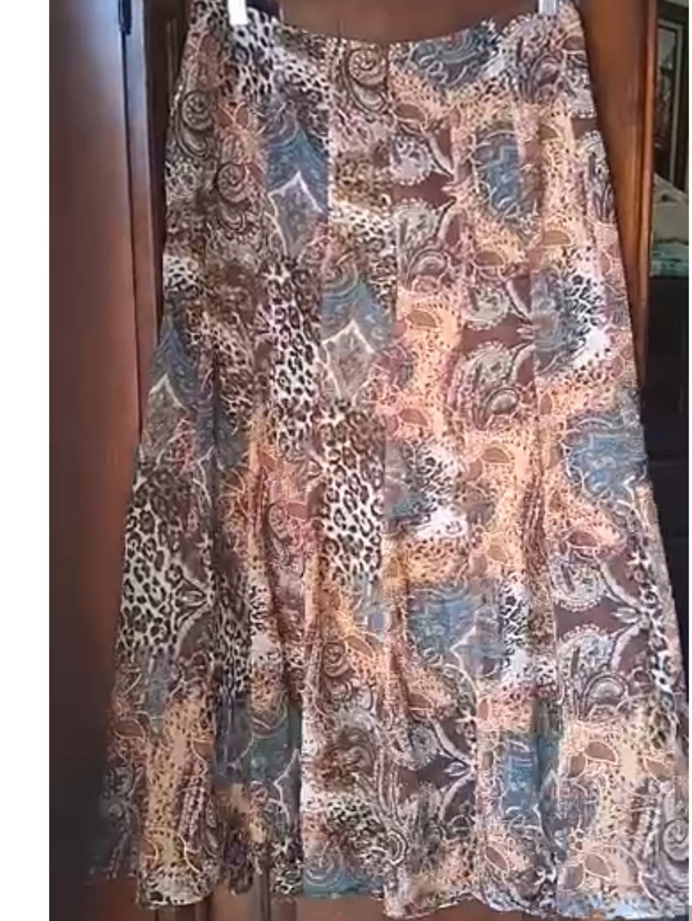 New! Andre Oliver Paisley and Leopard Print Midi Skirt in Brown and Gold Sz 8 - Picture 1 of 11